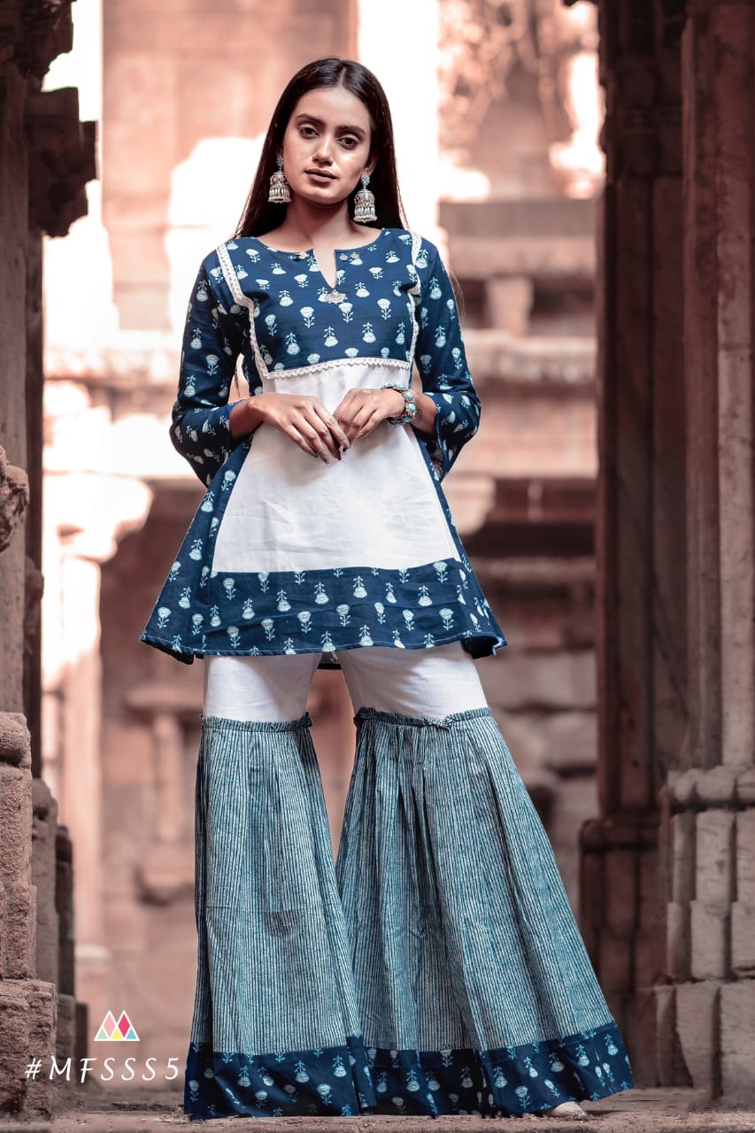 The Sharara Set By Mesmora 1 To 5 Series Collection Beutifil Festive Collection Colorful Stylish Fancy Party Wear & Festive Wear Cambric Cotton With Work Pants/ Tops At Wholesale Price