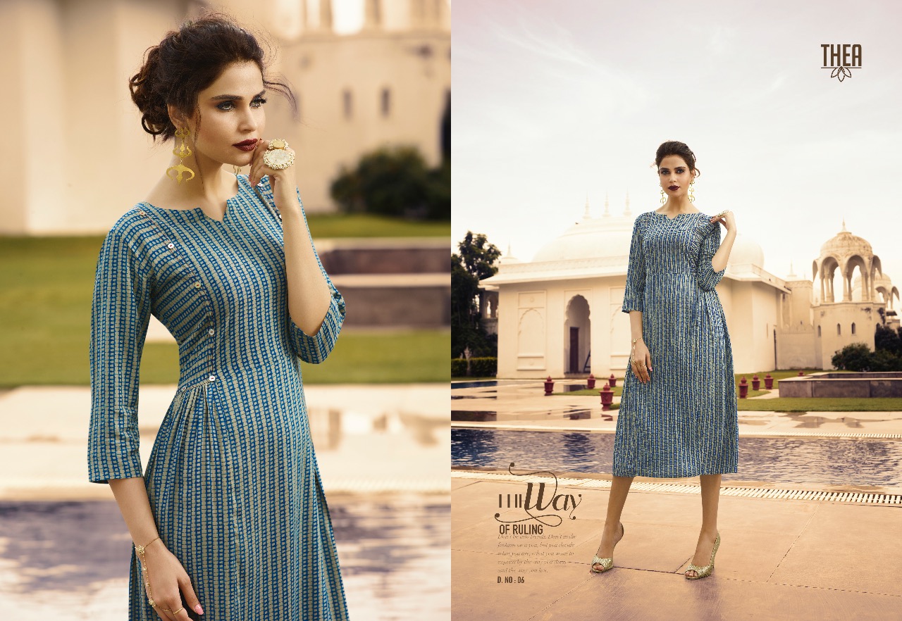 Thea By Vishwam Fabrics 01 To 10 Series Beautiful Stylish Colorful Fancy Party Wear & Ethnic Wear & Ready To Wear Heavy Rayon Printed Kurtis At Wholesale Price