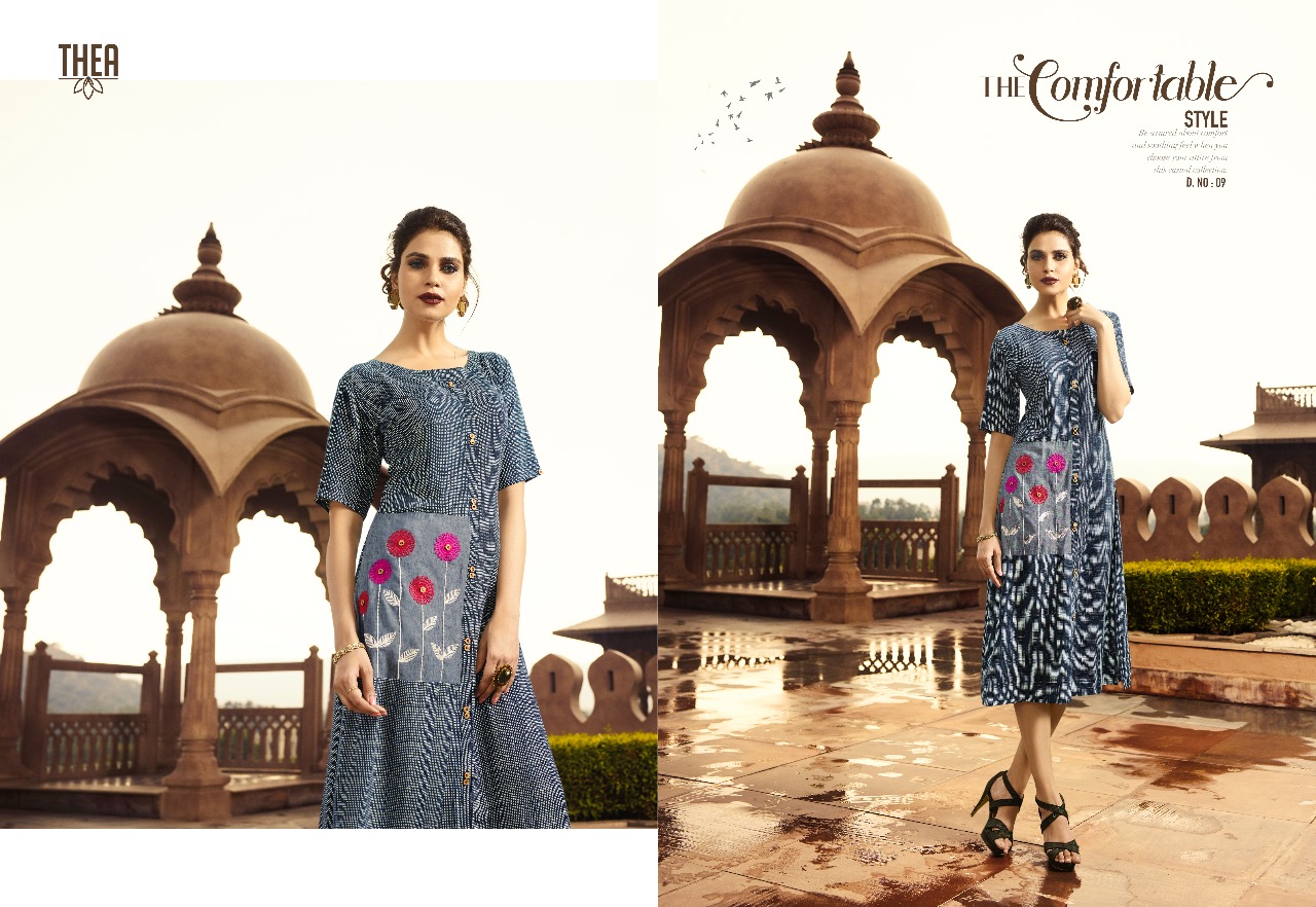 Thea By Vishwam Fabrics 01 To 10 Series Beautiful Stylish Colorful Fancy Party Wear & Ethnic Wear & Ready To Wear Heavy Rayon Printed Kurtis At Wholesale Price