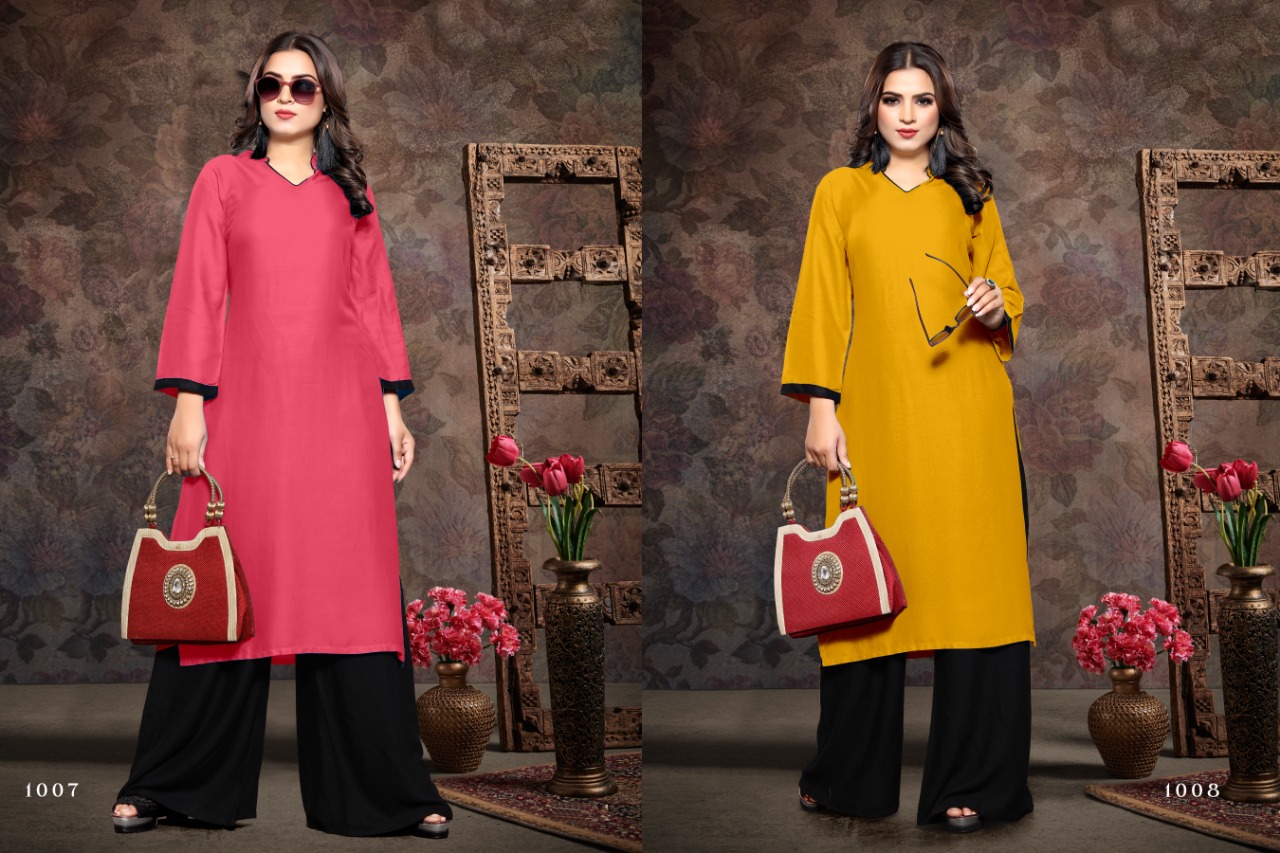 Tik Tok Vol-2 By Poorvi Designer 1001 To 1008 Series Beautiful Stylish Fancy Colorful Casual Wear & Ethnic Wear & Ready To Wear Rayon Dyed Kurtis With Palazzo At Wholesale Price