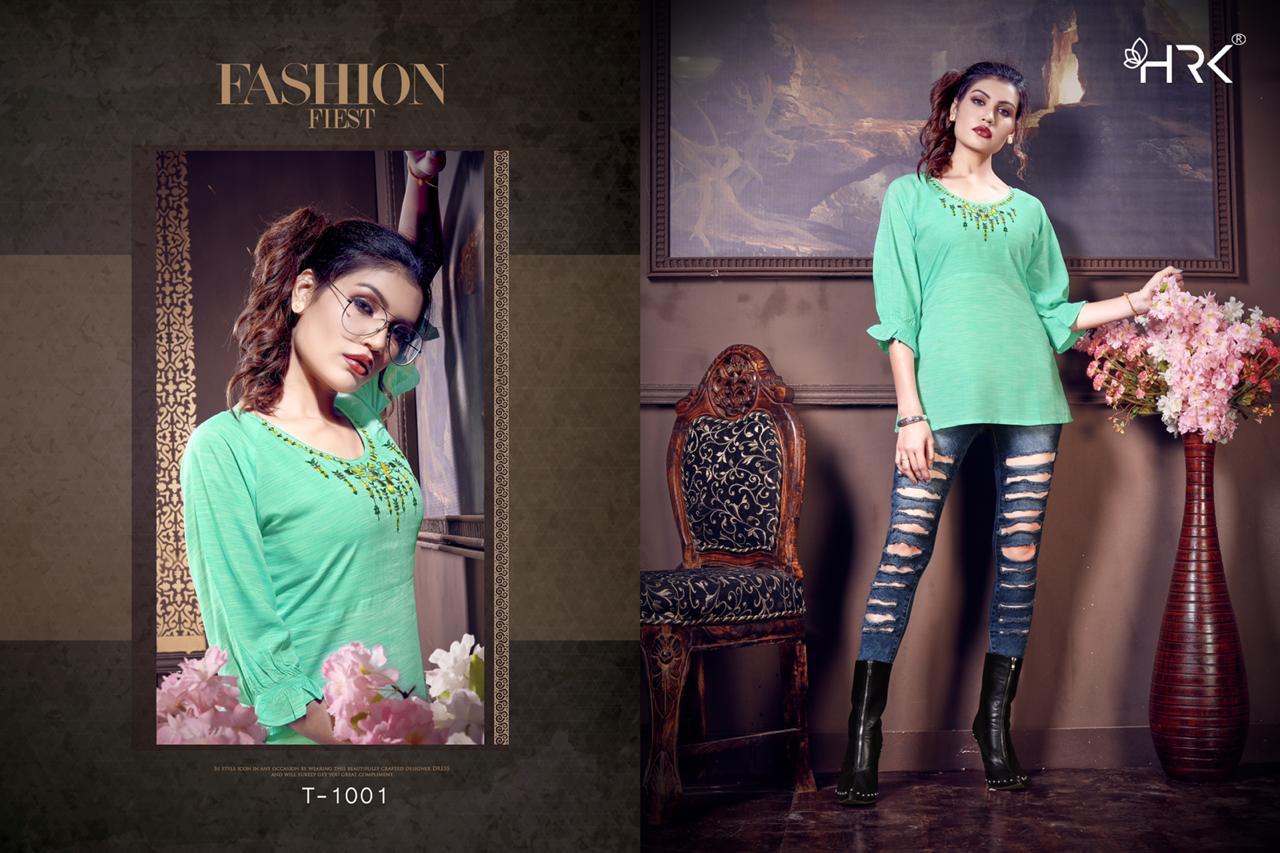Top House By Hrk 1001 To 1006 Series Stylish Fancy Beautiful Colorful Casual Wear & Ethnic Wear Stylish Pattern Rainbow Denim Rayon Embroidered Kurtis At Wholesale Price