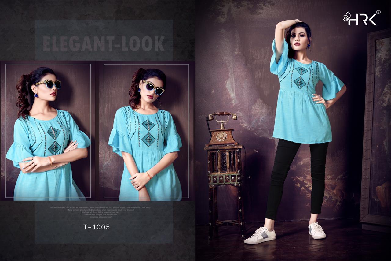 Top House By Hrk 1001 To 1006 Series Stylish Fancy Beautiful Colorful Casual Wear & Ethnic Wear Stylish Pattern Rainbow Denim Rayon Embroidered Kurtis At Wholesale Price