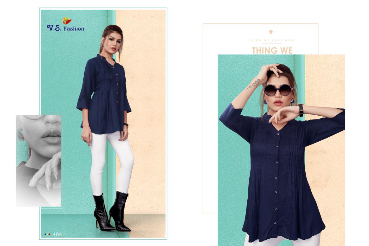 Top Look Vol-1 By V S Fashions 401 To 406 Series Beautiful Colorful Stylish Fancy Party Wear & Occasional Wear & Ready To Wear Rayon Printed Kurtis At Wholesale Price