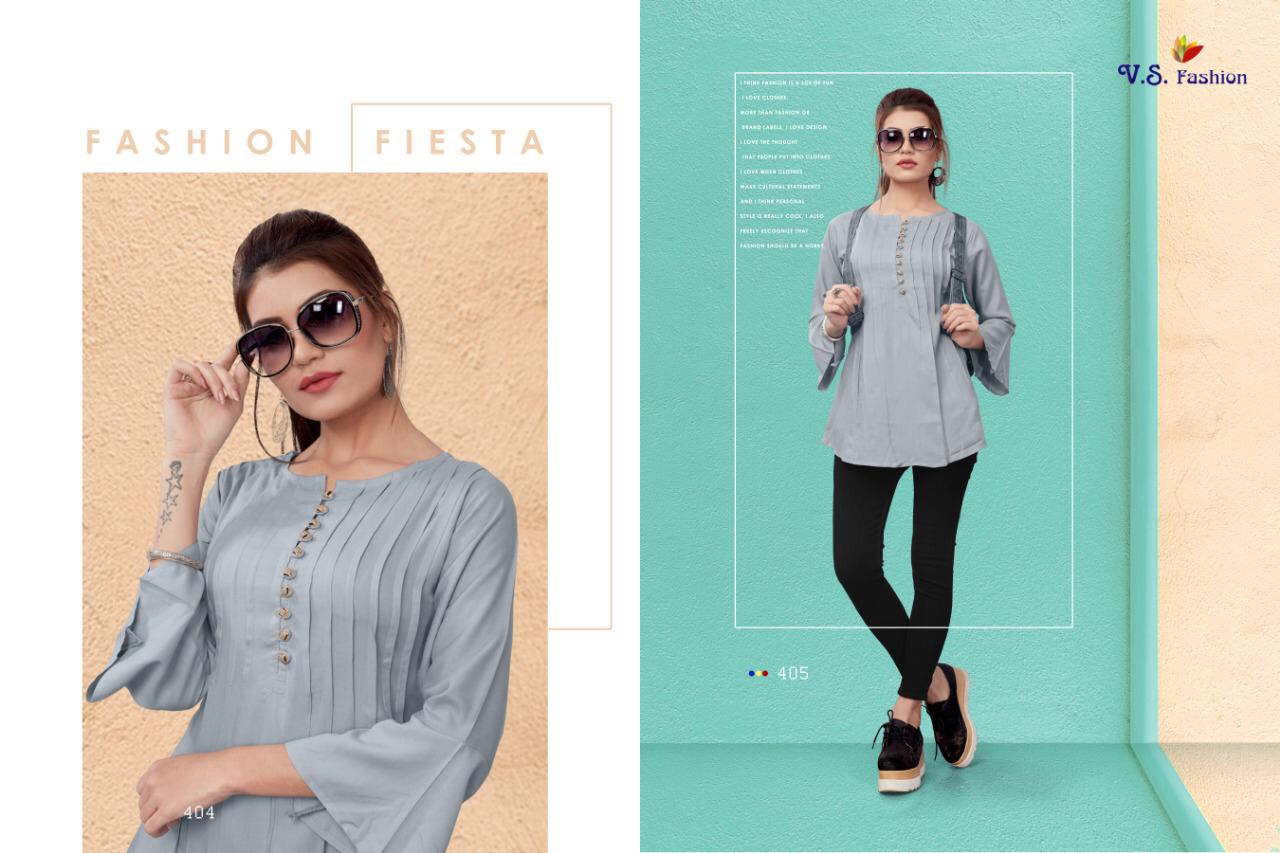 Top Look Vol-1 By V S Fashions 401 To 406 Series Beautiful Colorful Stylish Fancy Party Wear & Occasional Wear & Ready To Wear Rayon Printed Kurtis At Wholesale Price