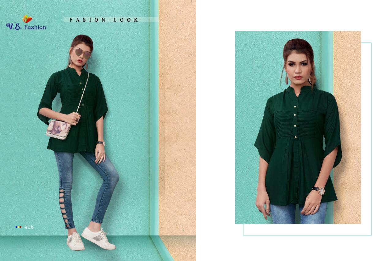 Top Look Vol-1 By V S Fashions 401 To 406 Series Beautiful Colorful Stylish Fancy Party Wear & Occasional Wear & Ready To Wear Rayon Printed Kurtis At Wholesale Price