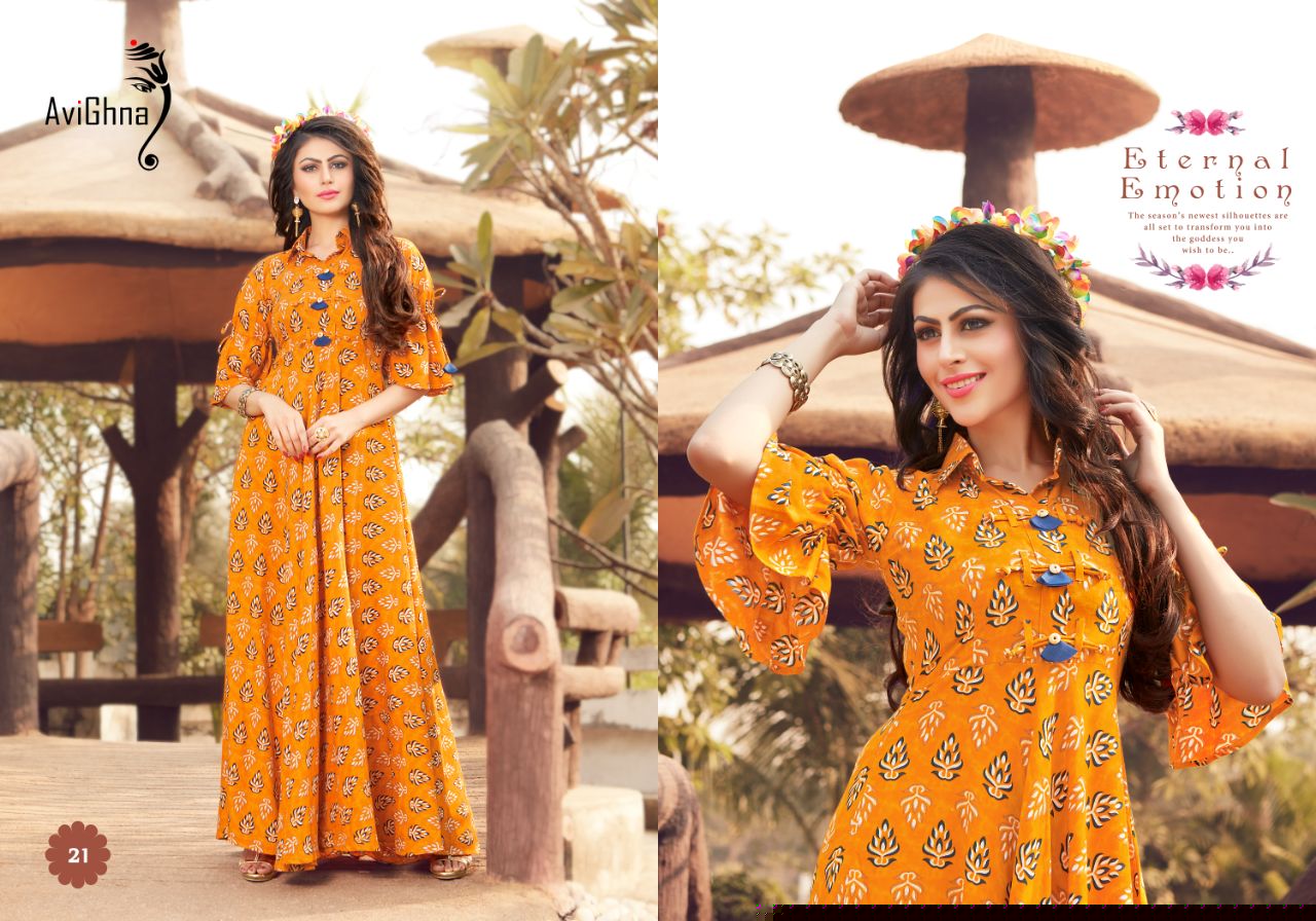 Trend By Avighna Creation 21 To 30 Series Beautiful Colorful Stylish Fancy Casual Wear & Ethnic Wear & Ready To Wear Heavy Rayon Printed Kurtis At Wholesale Price