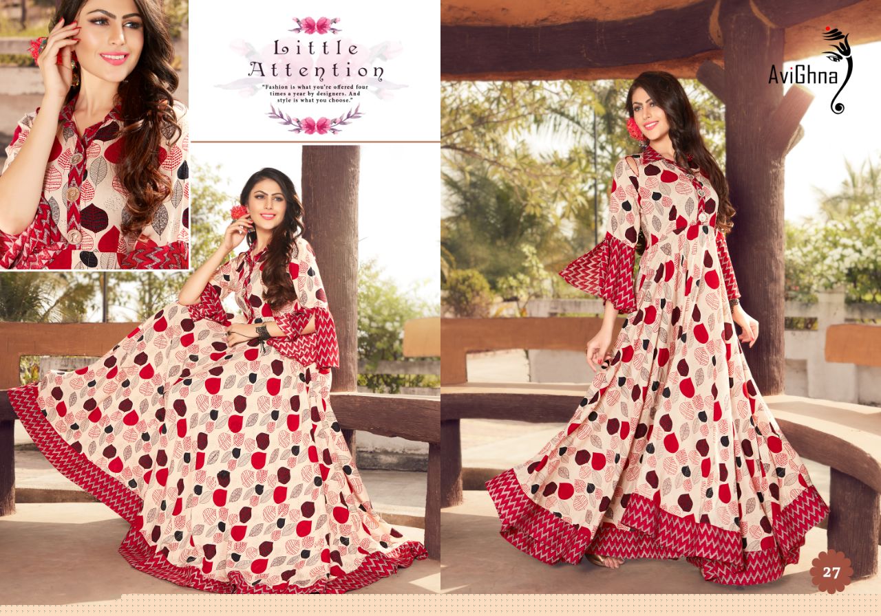 Trend By Avighna Creation 21 To 30 Series Beautiful Colorful Stylish Fancy Casual Wear & Ethnic Wear & Ready To Wear Heavy Rayon Printed Kurtis At Wholesale Price