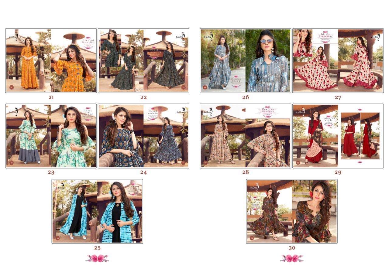 Trend By Avighna Creation 21 To 30 Series Beautiful Colorful Stylish Fancy Casual Wear & Ethnic Wear & Ready To Wear Heavy Rayon Printed Kurtis At Wholesale Price