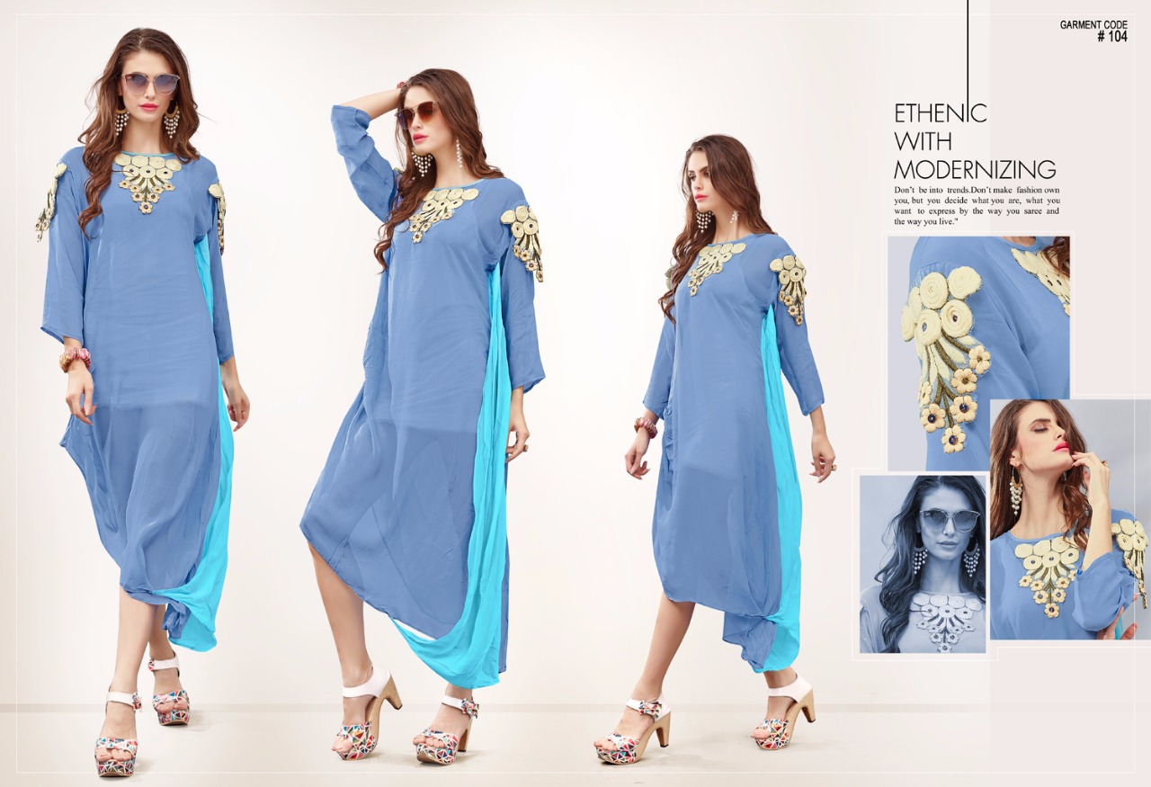 Trend Issue By Meraki 101 To 110 Series Designer Stylish Fancy Colorful Fancy Beautiful Casual Wear & Ready To Wear & Ethnic Wear Pure Georgette Kurtis At Wholesale Price