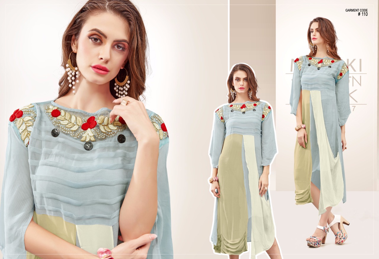 Trend Issue By Meraki 101 To 110 Series Designer Stylish Fancy Colorful Fancy Beautiful Casual Wear & Ready To Wear & Ethnic Wear Pure Georgette Kurtis At Wholesale Price