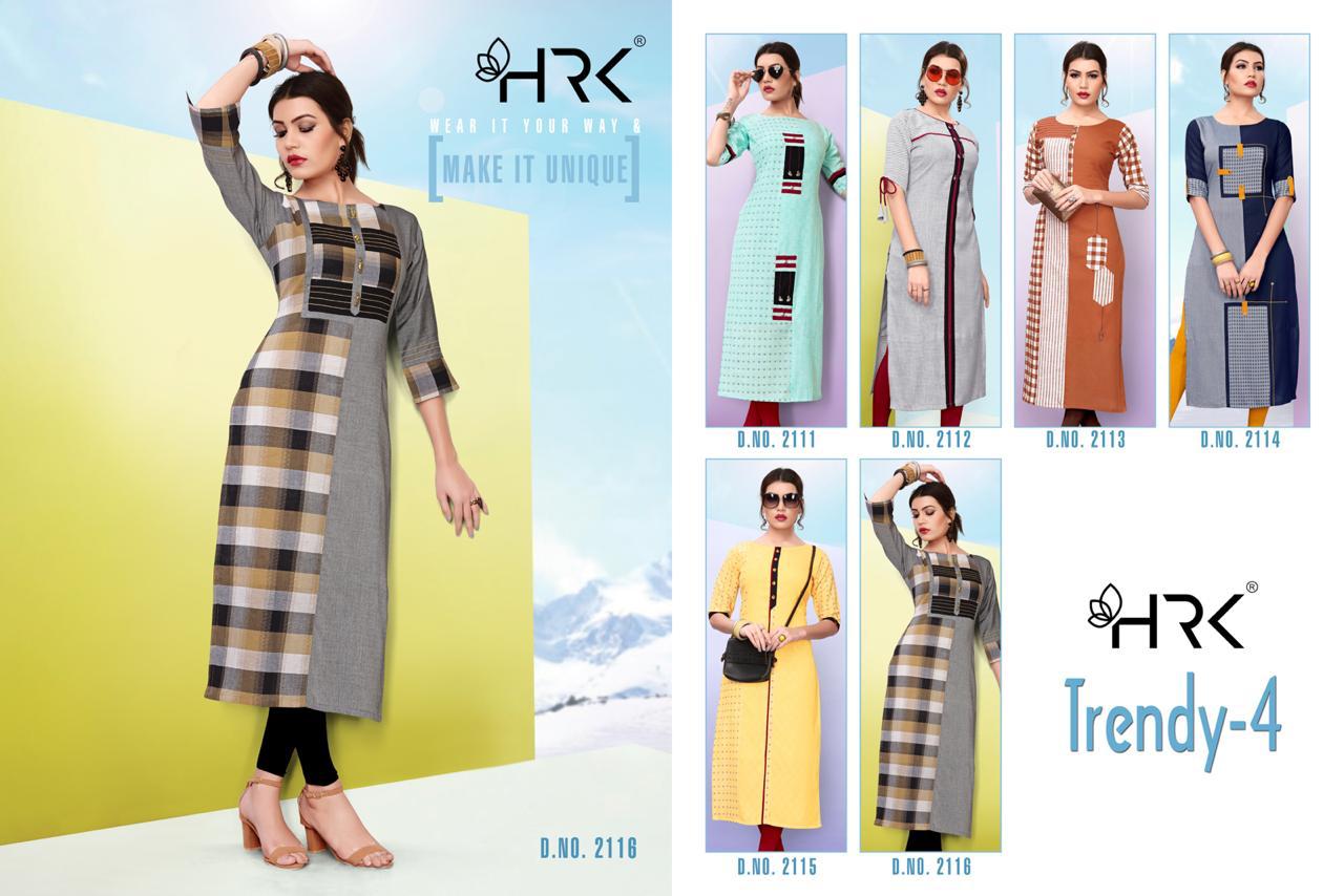 Trendy Vol-4 By Hrk 2111 To 2116 Series Beautiful Stylish Colorful Fancy Party Wear & Ethnic Wear & Ready To Wear Rayon/cotton/jacquard Kurtis At Wholesale Price
