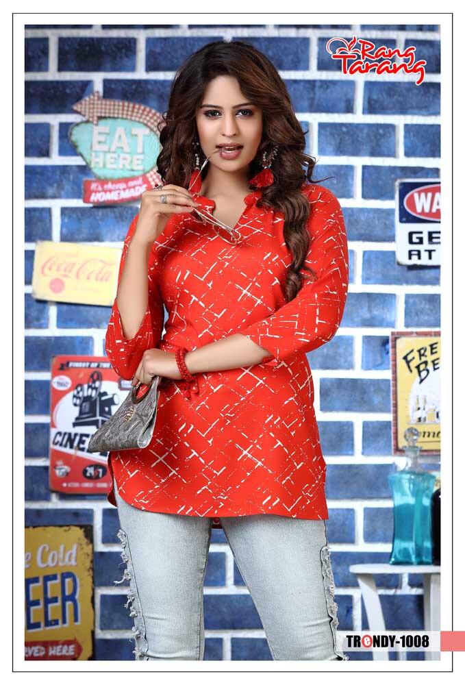 Trendy By Tarang 1001 To 1010 Series Stylish Colorful Fancy Beautiful Casual Wear & Ethnic Wear Collection Rayon Print Kurtis At Wholesale Price