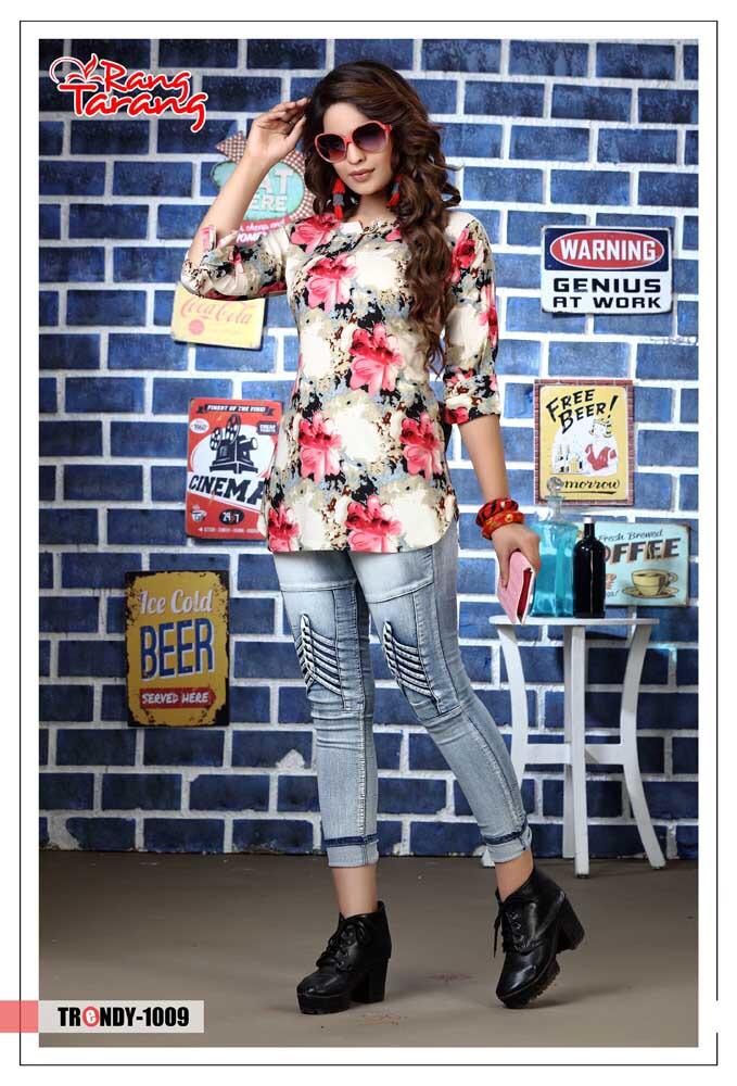 Trendy By Tarang 1001 To 1010 Series Stylish Colorful Fancy Beautiful Casual Wear & Ethnic Wear Collection Rayon Print Kurtis At Wholesale Price