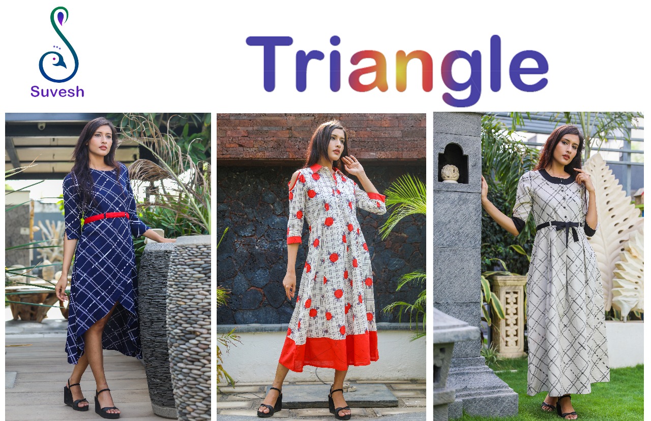 Triangle By Suvesh 1 To 3 Series Designer Beautiful Stylish Fancy Colorful Party Wear & Ethnic Wear Cotton Rayon Printed Kurtis At Wholesale Price