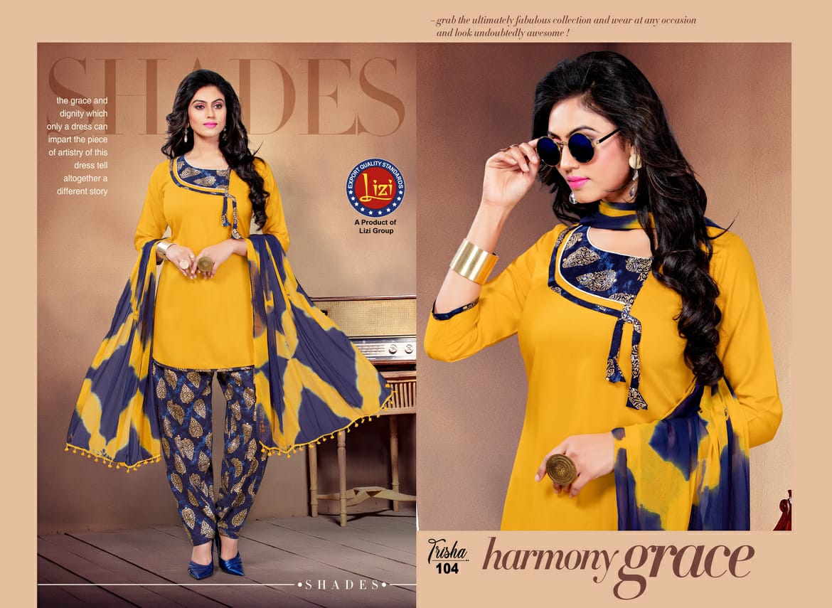 Trisha By Lizi 101 To 108 Series Beautiful Suits Stylish Colorful Fancy Casual Wear & Ethnic Wear Haevy Rayon Printed Dresses At Wholesale Price
