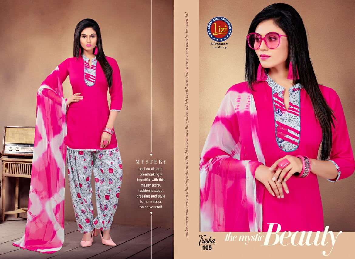 Trisha By Lizi 101 To 108 Series Beautiful Suits Stylish Colorful Fancy Casual Wear & Ethnic Wear Haevy Rayon Printed Dresses At Wholesale Price