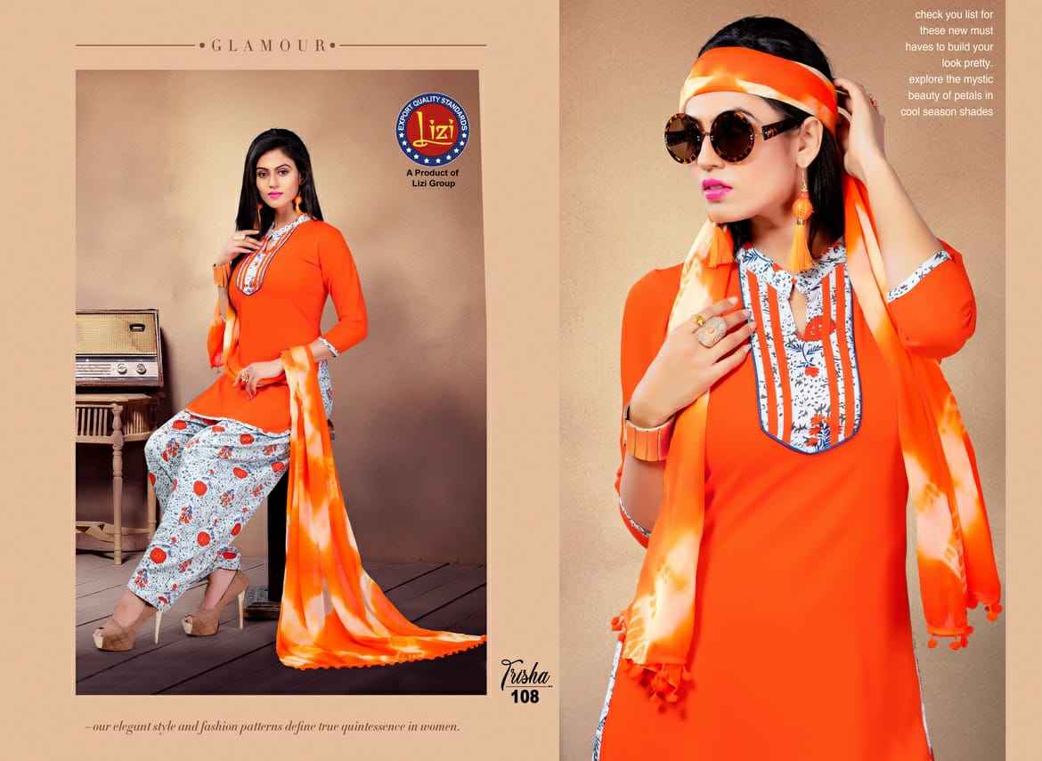 Trisha By Lizi 101 To 108 Series Beautiful Suits Stylish Colorful Fancy Casual Wear & Ethnic Wear Haevy Rayon Printed Dresses At Wholesale Price