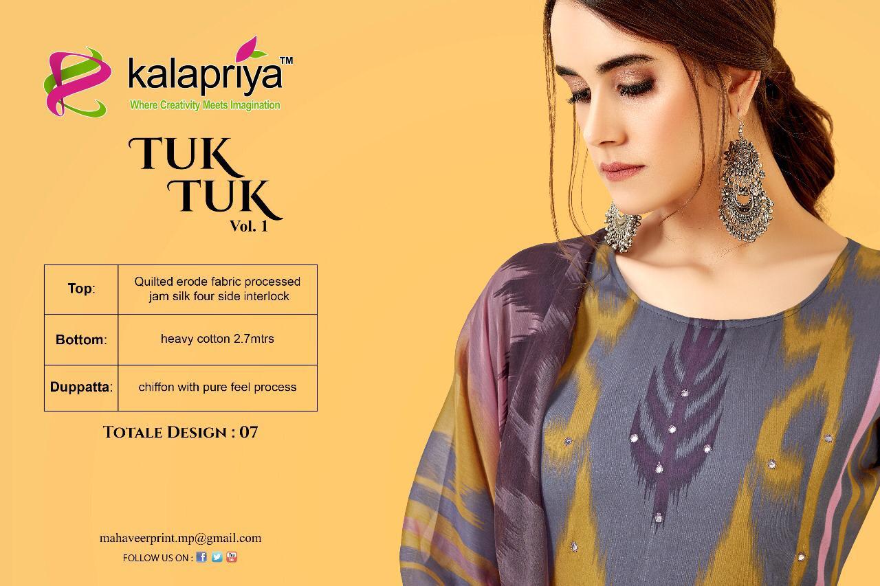 Tuk Tuk By Kalapriya 1001 To 1007 Series Designer Suits Beautiful Stylish Fancy Colorful Party Wear & Ethnic Wear Pure Jam Silk Printed Dresses At Wholesale Price
