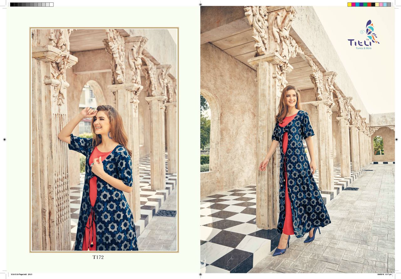 Two Tone By Titli 166 To 173 Series Designer Beautiful Stylish Fancy Colorful Casual Wear & Ethnic Wear Collection Two Tone & Rayon Printed Kurtis At Wholesale Price