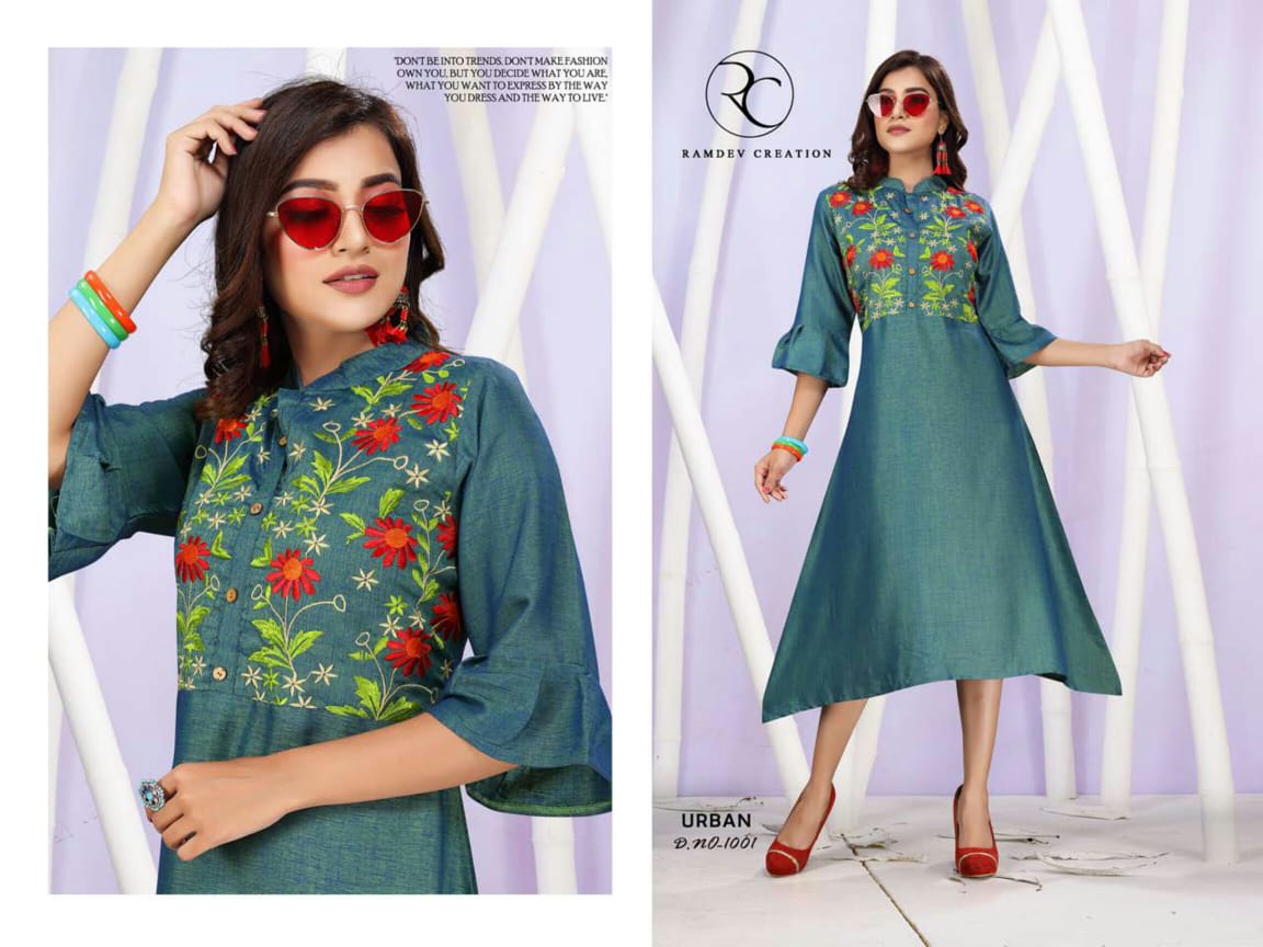 Urban By Rc 1001 To 1008 Series Beautiful Colorful Stylish Fancy Casual Wear & Ethnic Wear & Ready To Wear Rayon With Heavy Embroidery Kurtis At Wholesale Price