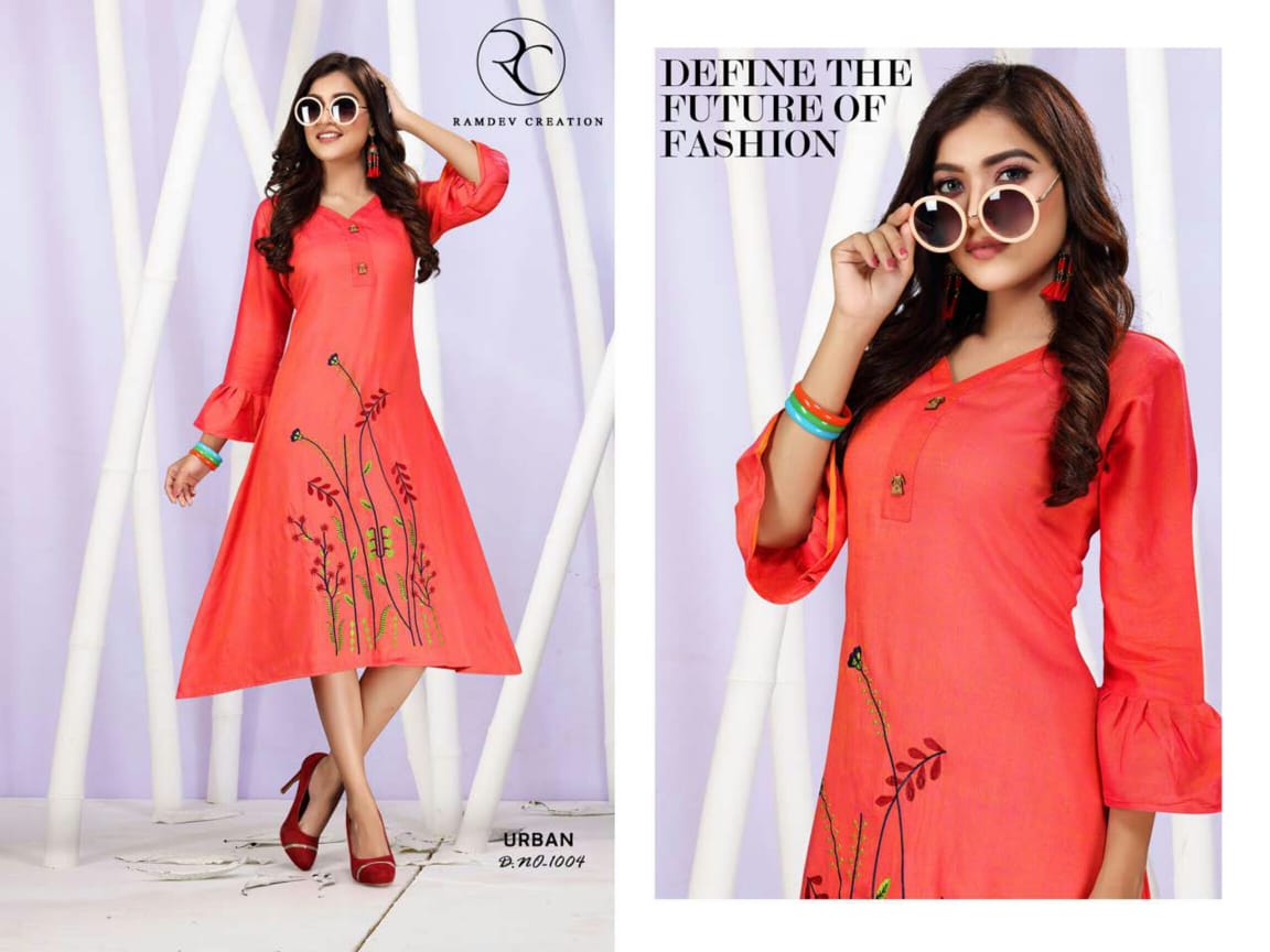 Urban By Rc 1001 To 1008 Series Beautiful Colorful Stylish Fancy Casual Wear & Ethnic Wear & Ready To Wear Rayon With Heavy Embroidery Kurtis At Wholesale Price