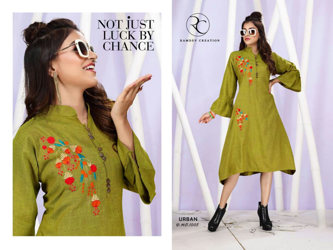 Urban By Rc 1001 To 1008 Series Beautiful Colorful Stylish Fancy Casual Wear & Ethnic Wear & Ready To Wear Rayon With Heavy Embroidery Kurtis At Wholesale Price