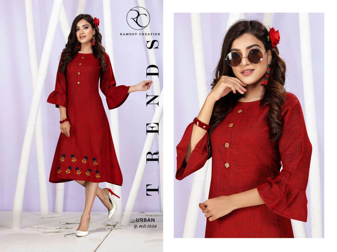 Urban By Rc 1001 To 1008 Series Beautiful Colorful Stylish Fancy Casual Wear & Ethnic Wear & Ready To Wear Rayon With Heavy Embroidery Kurtis At Wholesale Price