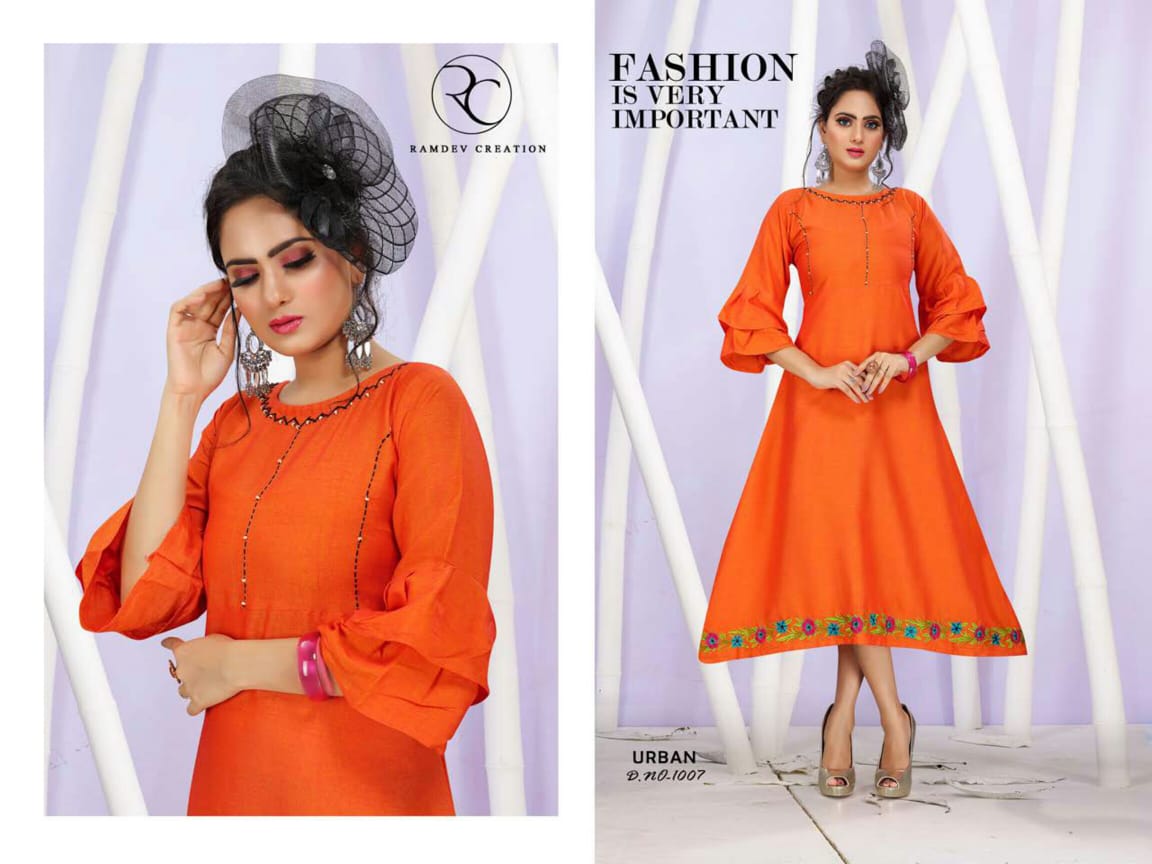Urban By Rc 1001 To 1008 Series Beautiful Colorful Stylish Fancy Casual Wear & Ethnic Wear & Ready To Wear Rayon With Heavy Embroidery Kurtis At Wholesale Price