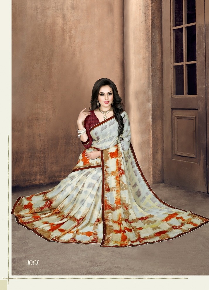 Urvi By Hanuman Prints 1001 To 1008 Series Indian Traditional Wear Collection Beautiful Stylish Fancy Colorful Party Wear & Occasional Wear White Silk Printed Sarees At Wholesale Price