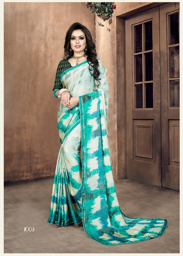 Urvi By Hanuman Prints 1001 To 1008 Series Indian Traditional Wear Collection Beautiful Stylish Fancy Colorful Party Wear & Occasional Wear White Silk Printed Sarees At Wholesale Price
