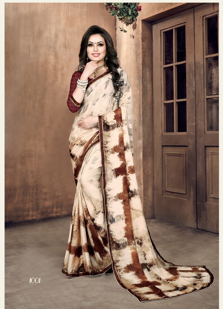 Urvi By Hanuman Prints 1001 To 1008 Series Indian Traditional Wear Collection Beautiful Stylish Fancy Colorful Party Wear & Occasional Wear White Silk Printed Sarees At Wholesale Price