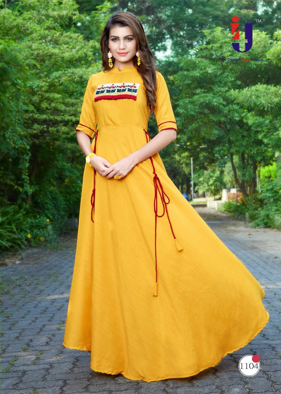 Utsav By I4u 1101 To 1106 Series Beautiful Colorful Stylish Fancy Casual Wear & Ethnic Wear & Ready To Wear Heavy Rayon Slub Embroidered Kurtis At Wholesale Price