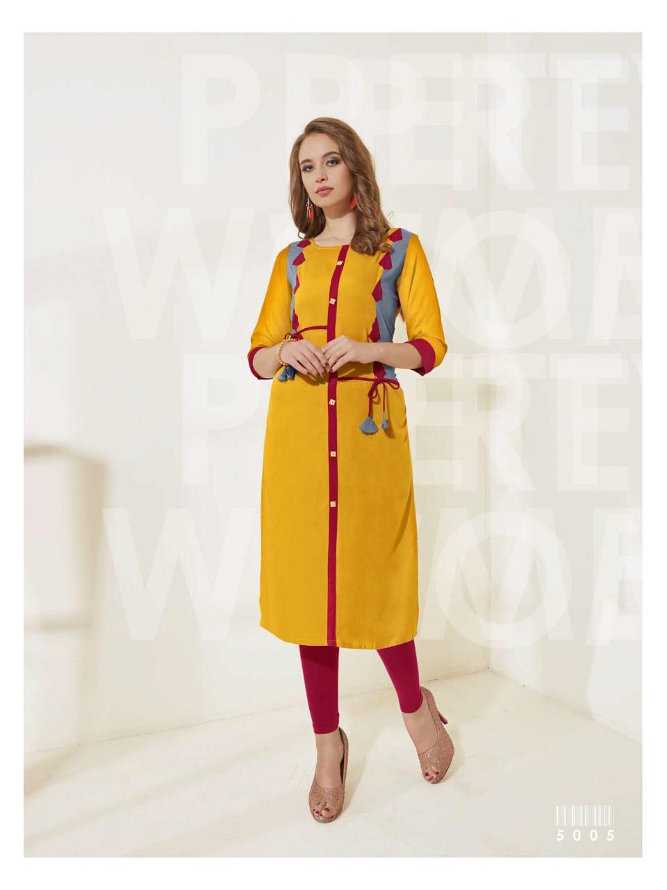 Vaarahi Vol-5 By Amore 5001 To 5008 Series Beautiful Colorful Stylish Fancy Casual Wear & Ethnic Wear Rayon Printed & Embroidered Kurtis At Wholesale Price