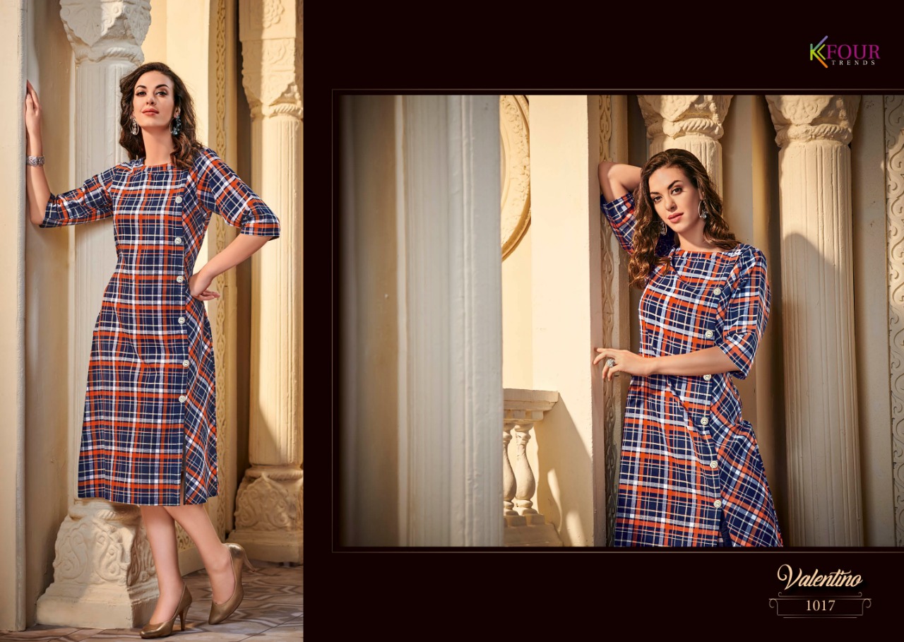 Valentino By Kfour Trends 1011 To 1017 Series Beautiful Colorful Stylish Fancy Casual Wear & Ethnic Wear & Ready To Wear Rayon Flex Printed Kurtis At Wholesale Price