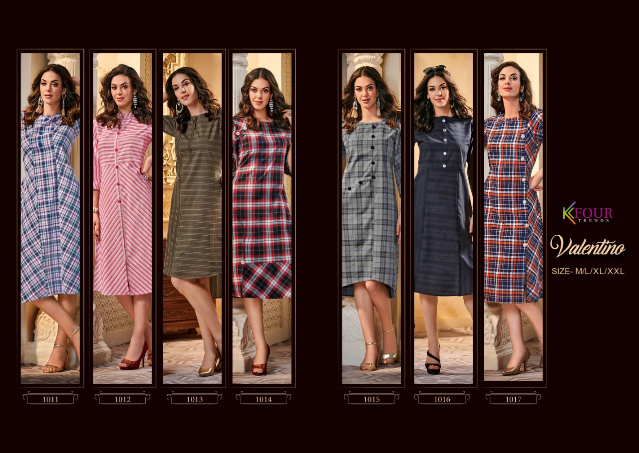 Valentino By Kfour Trends 1011 To 1017 Series Beautiful Colorful Stylish Fancy Casual Wear & Ethnic Wear & Ready To Wear Rayon Flex Printed Kurtis At Wholesale Price