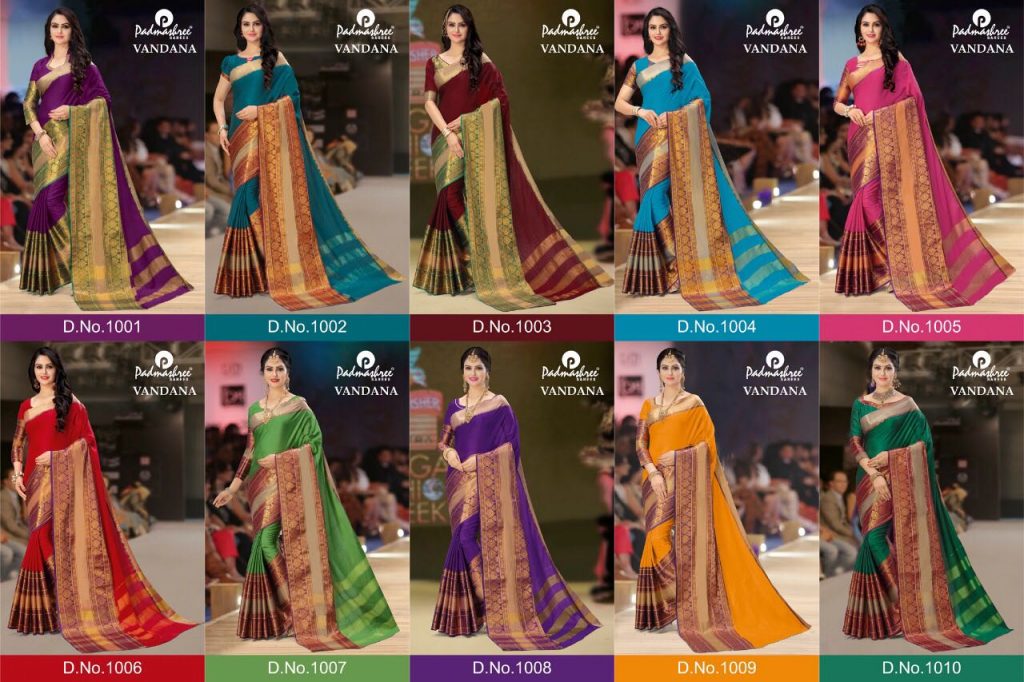 Vandana By Padmashree Sarees 1001 To 1010 Series Designer Traditional Wear Collection Beautiful Fancy Colorful Party Wear & Occasional Wear Cotton Silk Printed Sarees At Wholesale Price