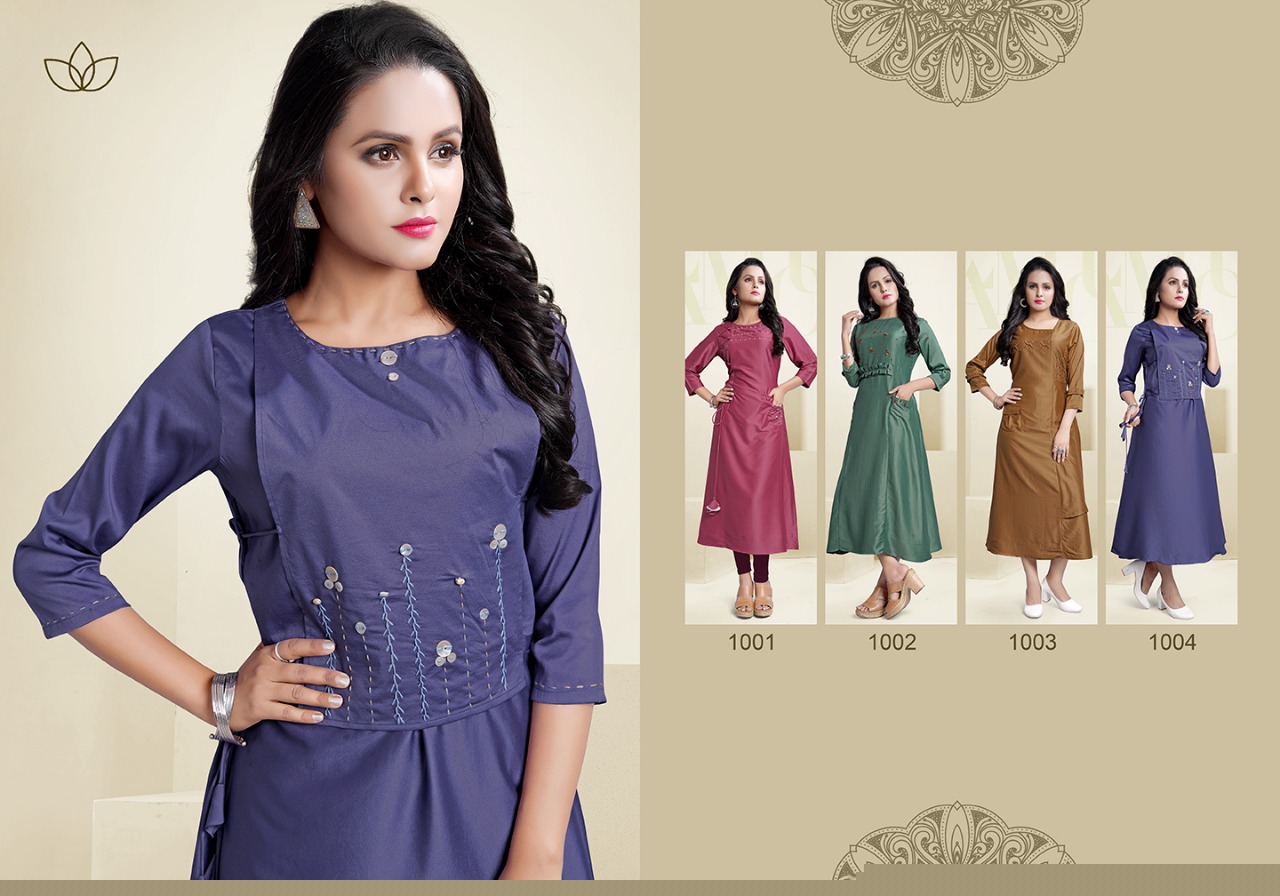 Vanilla By Sanidhya Trendz 1001 To 1004 Series Beautiful Colorful Stylish Fancy Party Wear & Ethnic Wear & Ready To Wear Baverly Kurtis At Wholesale Price