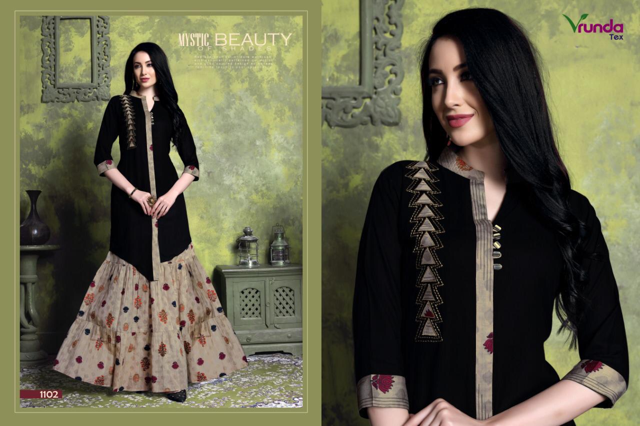 Vanshika By Vrunda Tex 1101 To 1103 Series Indian Traditional Beautiful Stylish Designer Heavy Embroidered Party Wear Heavy Rayon Top And Cotton Sartin Lehengas At Wholesale Price