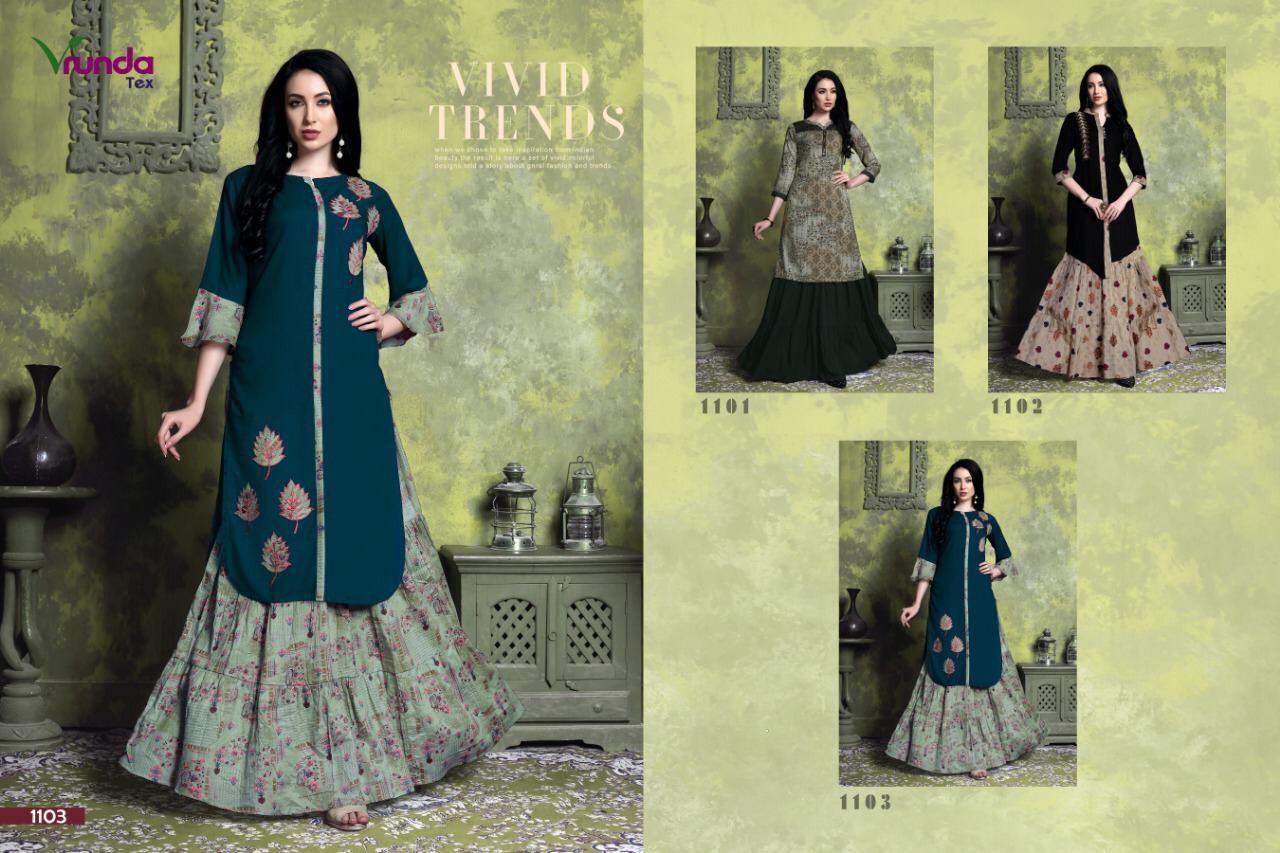 Vanshika By Vrunda Tex 1101 To 1103 Series Indian Traditional Beautiful Stylish Designer Heavy Embroidered Party Wear Heavy Rayon Top And Cotton Sartin Lehengas At Wholesale Price
