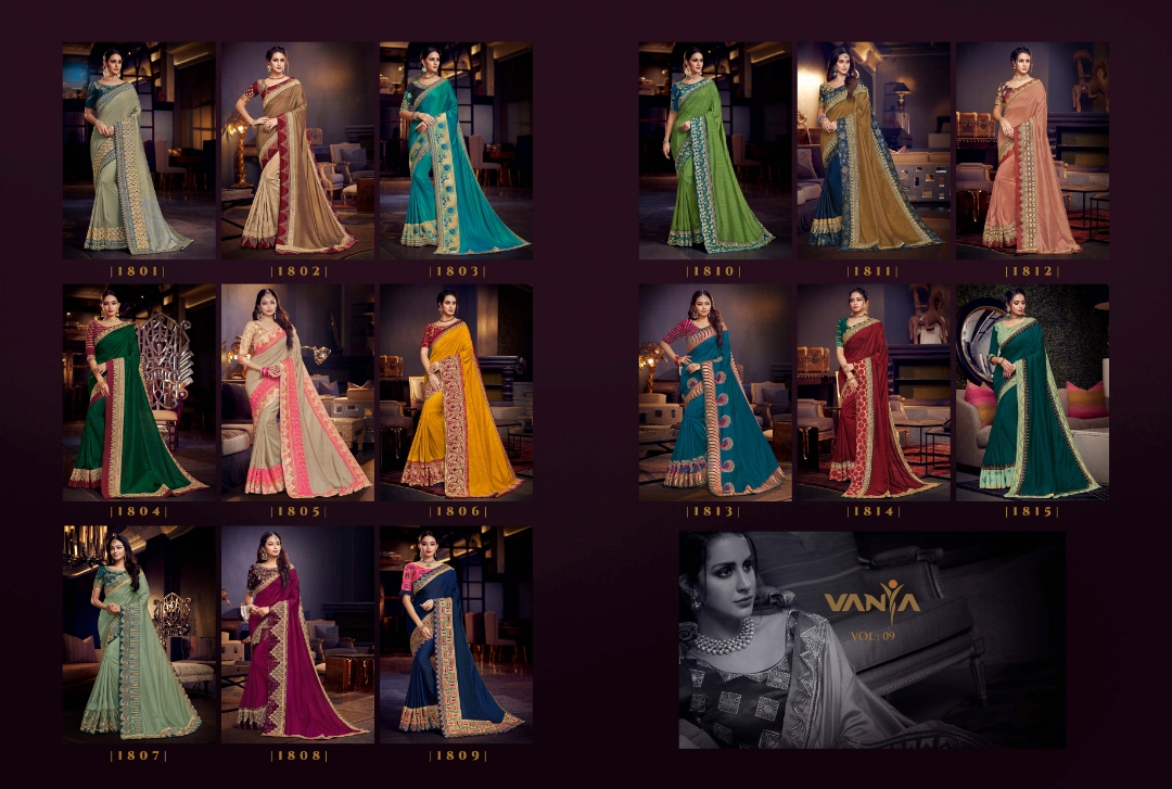 Vaniya Vol-9 By Vanya 1801 To 1815 Series Indian Traditional Wear Collection Beautiful Stylish Fancy Colorful Party Wear & Occasional Wear Fancy Sarees At Wholesale Price