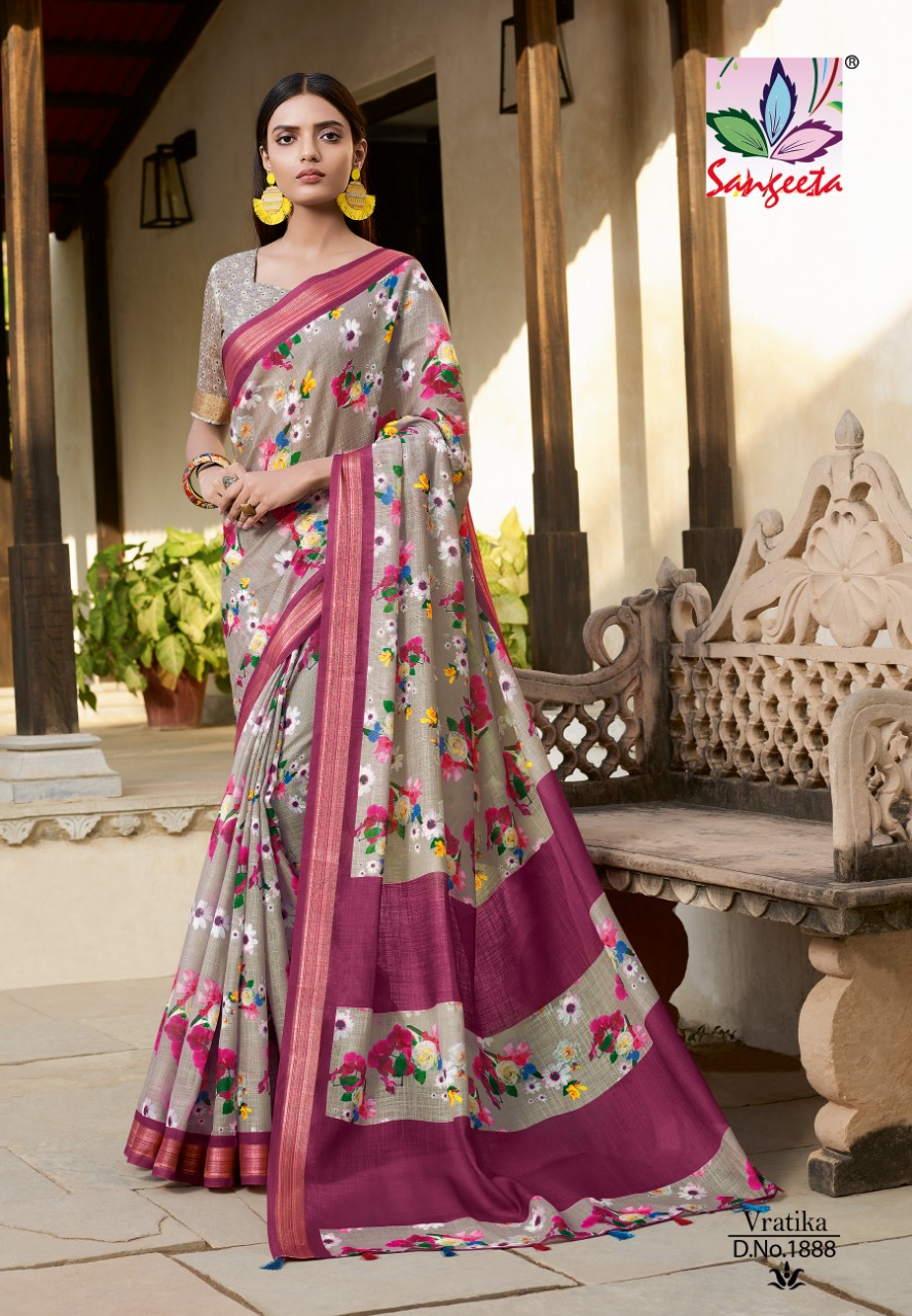 Vartika By Sangeeta 1888 To 1905 Series Indian Traditional Wear Collection Beautiful Stylish Fancy Colorful Party Wear & Occasional Wear Linen Cotton Sarees At Wholesale Price