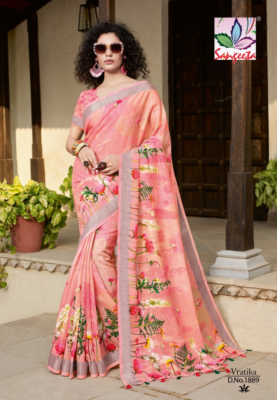 Vartika By Sangeeta 1888 To 1905 Series Indian Traditional Wear Collection Beautiful Stylish Fancy Colorful Party Wear & Occasional Wear Linen Cotton Sarees At Wholesale Price