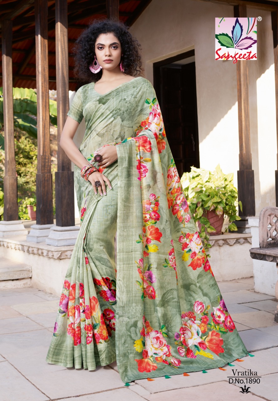 Vartika By Sangeeta 1888 To 1905 Series Indian Traditional Wear Collection Beautiful Stylish Fancy Colorful Party Wear & Occasional Wear Linen Cotton Sarees At Wholesale Price