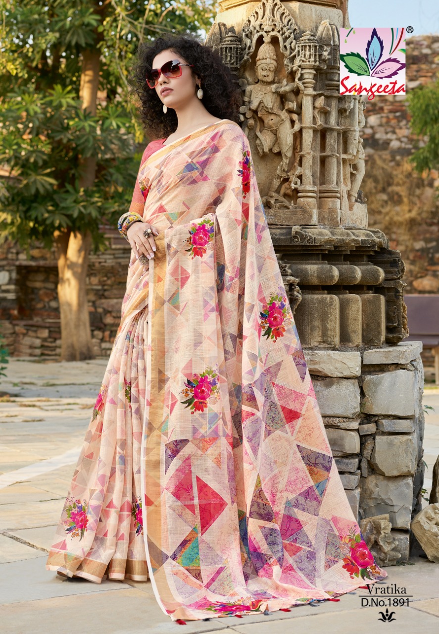 Vartika By Sangeeta 1888 To 1905 Series Indian Traditional Wear Collection Beautiful Stylish Fancy Colorful Party Wear & Occasional Wear Linen Cotton Sarees At Wholesale Price