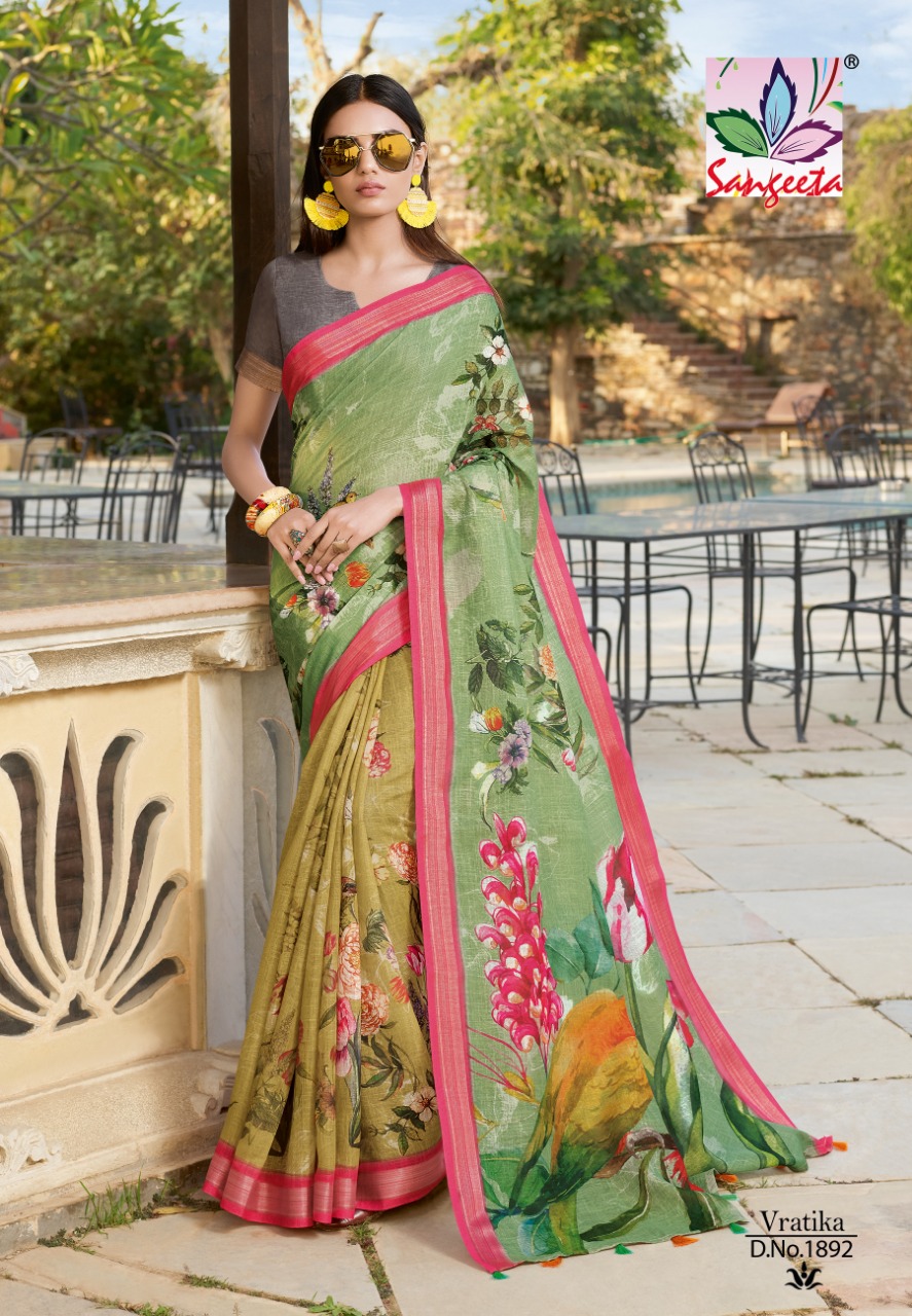 Vartika By Sangeeta 1888 To 1905 Series Indian Traditional Wear Collection Beautiful Stylish Fancy Colorful Party Wear & Occasional Wear Linen Cotton Sarees At Wholesale Price