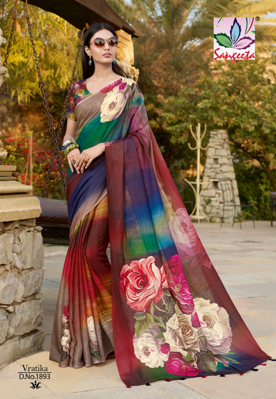 Vartika By Sangeeta 1888 To 1905 Series Indian Traditional Wear Collection Beautiful Stylish Fancy Colorful Party Wear & Occasional Wear Linen Cotton Sarees At Wholesale Price