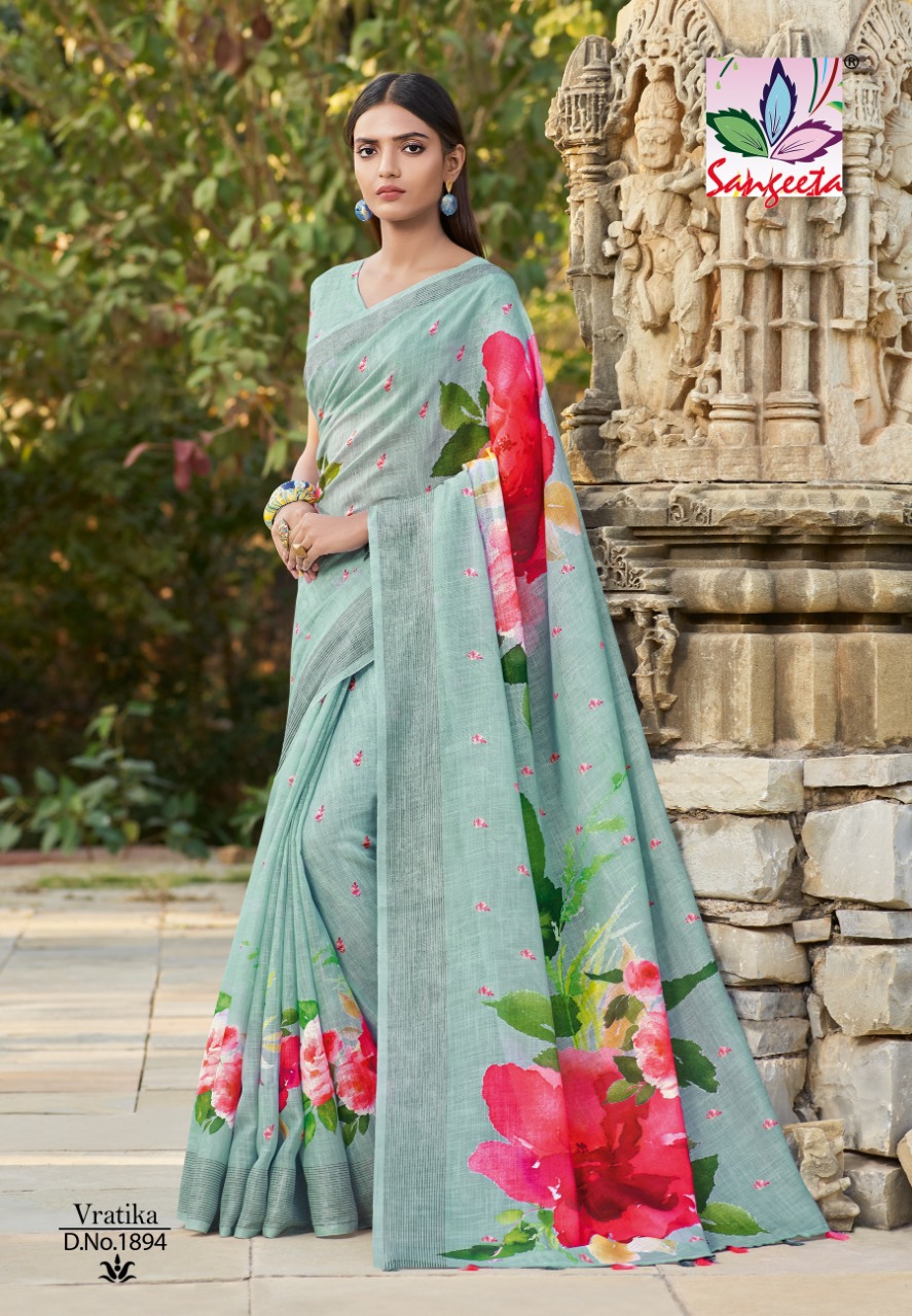 Vartika By Sangeeta 1888 To 1905 Series Indian Traditional Wear Collection Beautiful Stylish Fancy Colorful Party Wear & Occasional Wear Linen Cotton Sarees At Wholesale Price