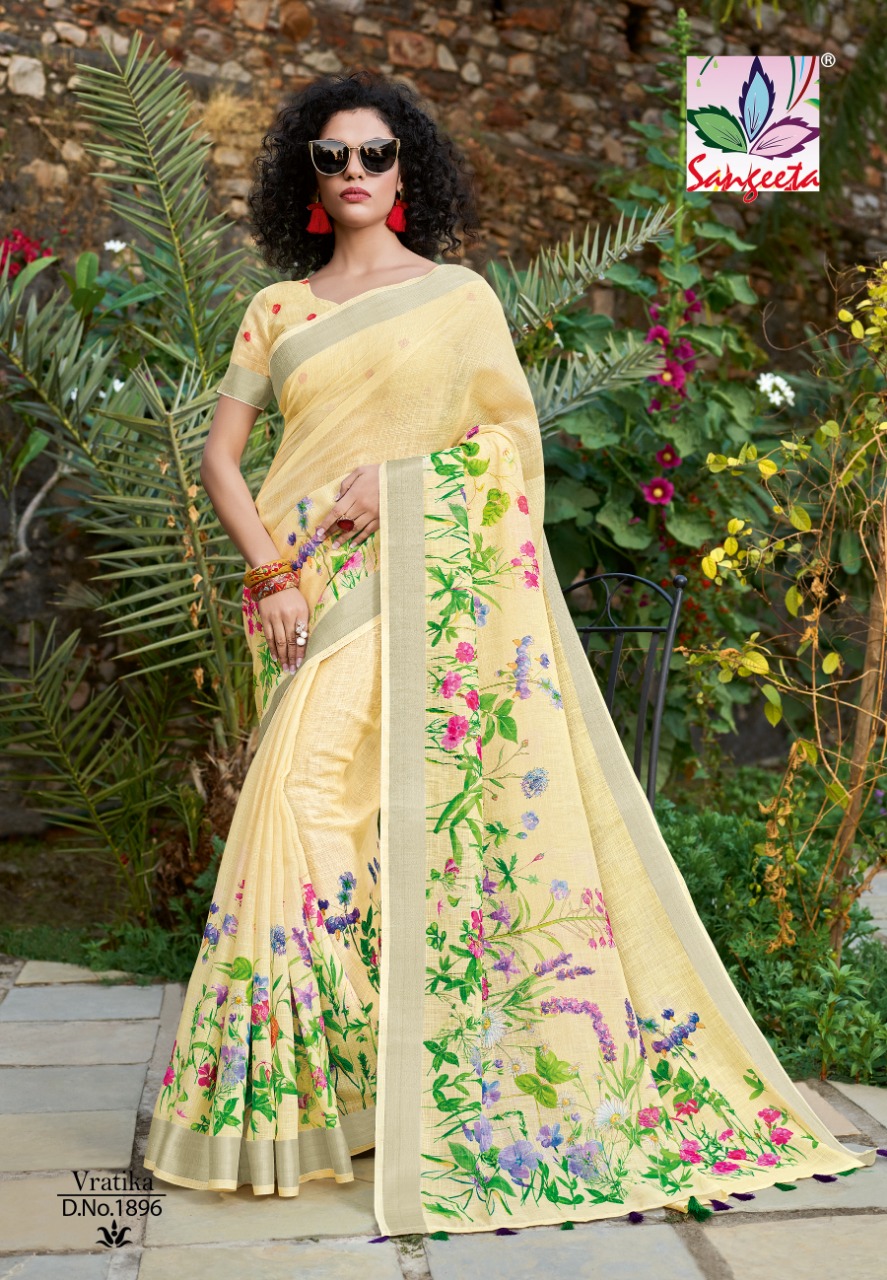 Vartika By Sangeeta 1888 To 1905 Series Indian Traditional Wear Collection Beautiful Stylish Fancy Colorful Party Wear & Occasional Wear Linen Cotton Sarees At Wholesale Price