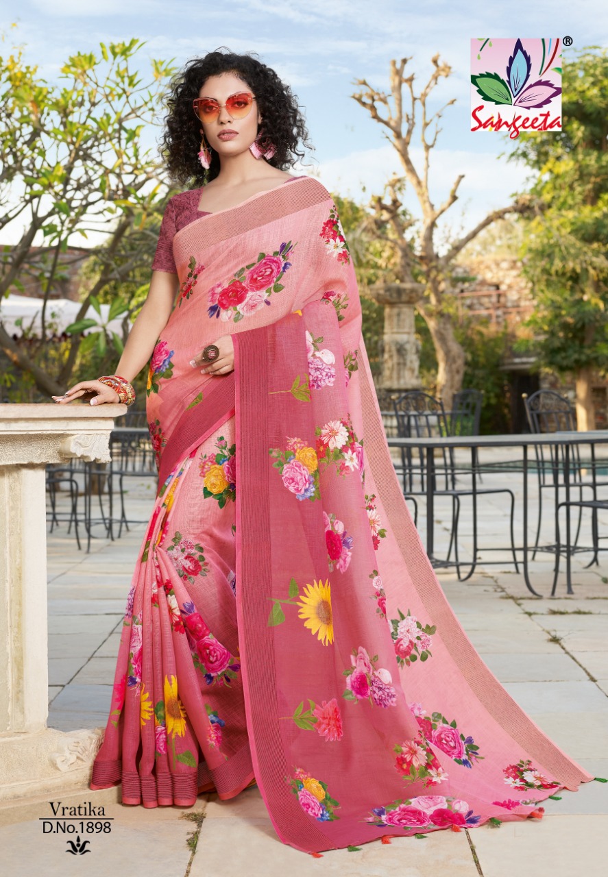 Vartika By Sangeeta 1888 To 1905 Series Indian Traditional Wear Collection Beautiful Stylish Fancy Colorful Party Wear & Occasional Wear Linen Cotton Sarees At Wholesale Price