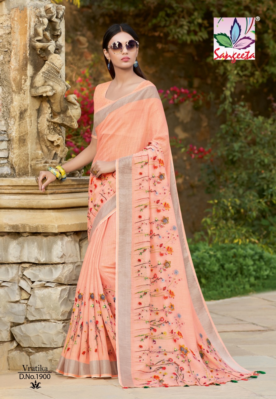 Vartika By Sangeeta 1888 To 1905 Series Indian Traditional Wear Collection Beautiful Stylish Fancy Colorful Party Wear & Occasional Wear Linen Cotton Sarees At Wholesale Price